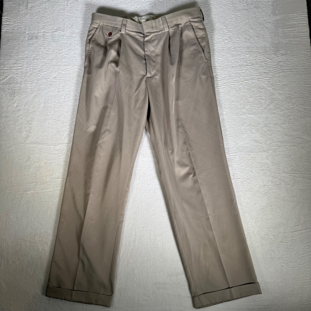 ORVIS Mens Pleated Cuffed‎ Khaki Dress Pants Chinos Size 34 Heritage Core